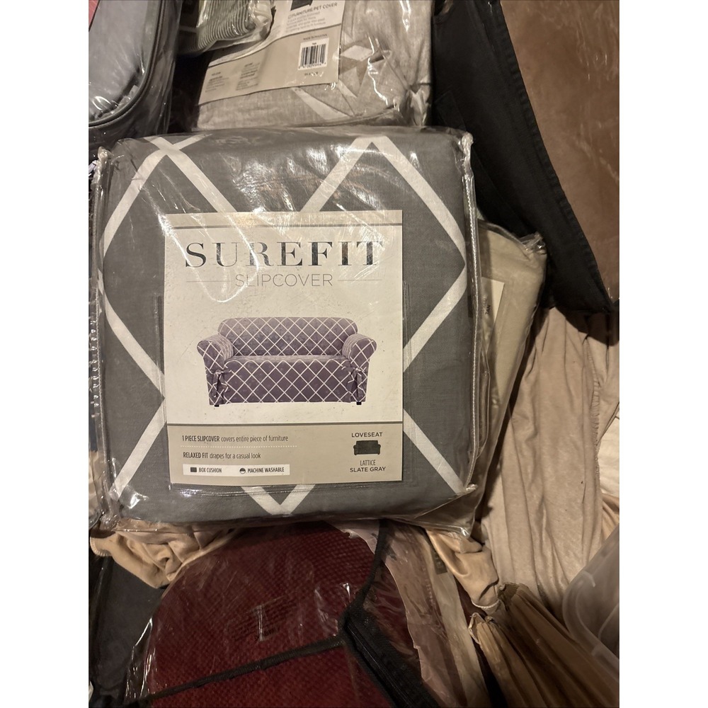 NEW Surefit size Loveseat lattice gray 1 pc sofa cover cotton furniture cover